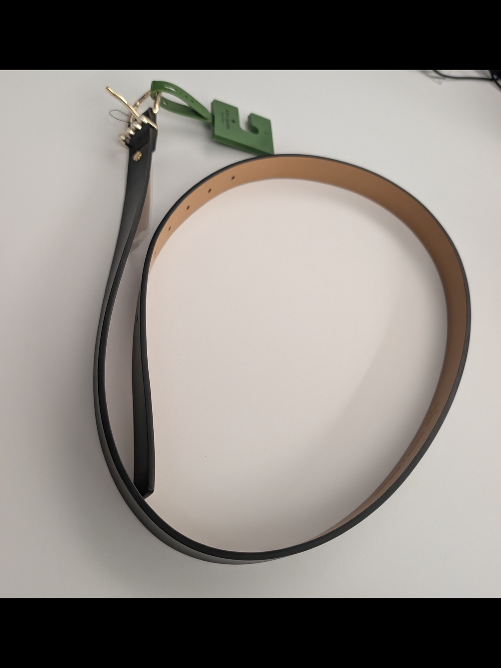 Kate Spade Classic Black Leather Belt with Gold Buckle